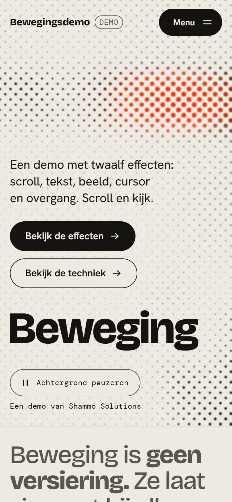 Screenshot of the Bewegingsdemo (Mobile)